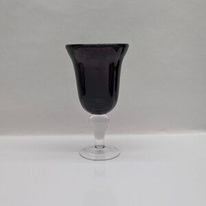 Handblown Amethyst Glass Goblet Purple Clear Stem Vintage Art Glass Decor